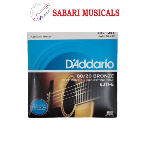 D'Addario EJ11-E 80/20 Bronze Acoustic Guitar Strings, Light, 12-53