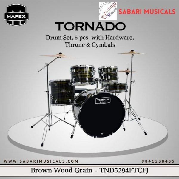 Mapex, Drum Set, Tornado, 5 pcs, with Hardware, Throne & Cymbals -Brown Wood Grain TND5294FTCFJ