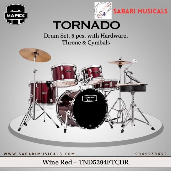 Mapex, Drum Set, Tornado, HYBRID 5 pcs, w/Hardware, Throne & Cymbals, TND5294FTCDR -Wine Red