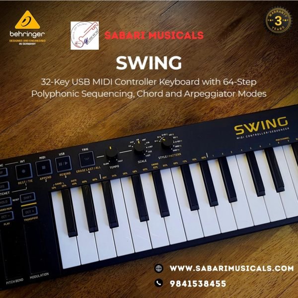 Behringer SWING 32-Key USB MIDI Controller Keyboard with 64-Step Polyphonic Sequencing, Chord and Arpeggiator Modes