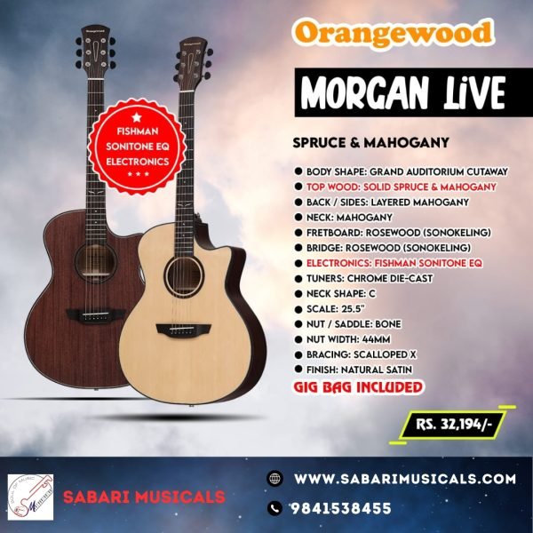 ORANGEWOOD MORGAN MAHOGANY & SPRUCE LIVE ELECTRO-ACOUSTIC GUITAR WITH BAG - NATURAL SATIN