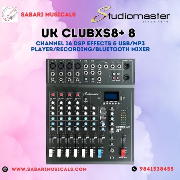 Studiomaster UK ClubXS8+ 8 Channel 16 DSP Effects & USB/MP3 Player/Recording/Bluetooth Mixer