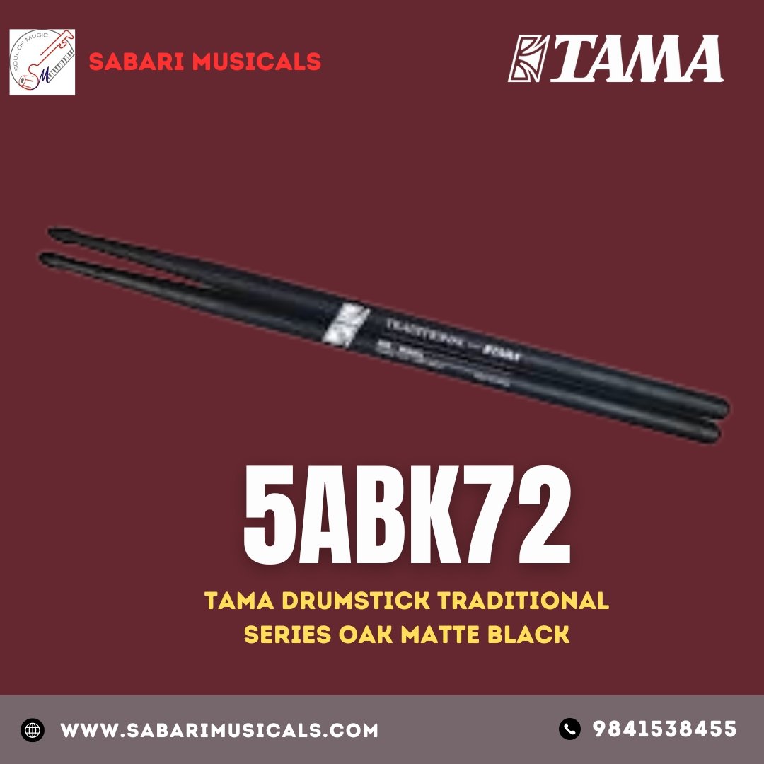 TAMA Limited Edition 5ABK72 Traditional Series 5A Oak Stick, Matte Black