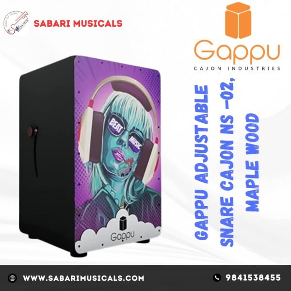 Gappu Adjustable Snare Cajon NS -02, Maple Wood (H:50 W:30 L:30) – 3 Internal Snare, Black (Pop Girl)