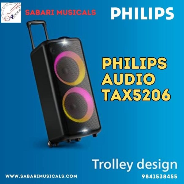 Philips Audio TAX5206 160 W Bluetooth Party Speaker with 14 Hours Play Time, Karaoke Features, Guitar and Mic Input, Party Lights and Trolley Design with Wheels, Black