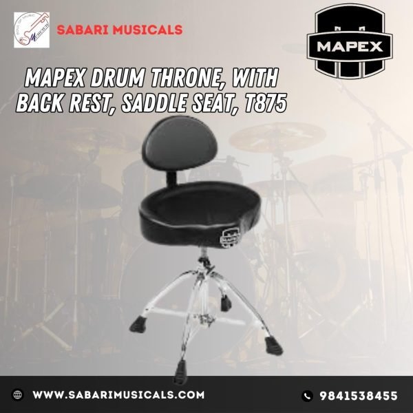 Mapex T875 Saddle Top Drum Throne with Backrest and Double Braced Quad Legs