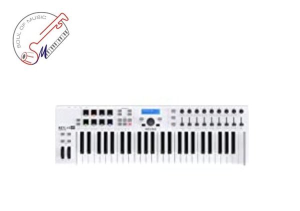 Arturia KeyLab Essential 49 mk3 MIDI Controller with 49 Velocity-Sensitive keys, 9 Encoders, 9 Sliders, 8 RGB Pads - USB-C, Midi Out, LCD Screen, Bundled Software and DAW Integration - White