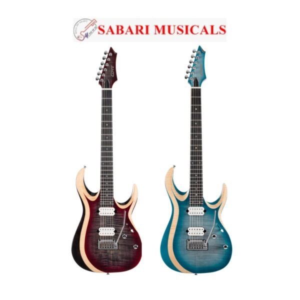 Cort 7 String Solid-Body Electric Guitar, Right, Lava Burst /Polar Ice Burst with Bag