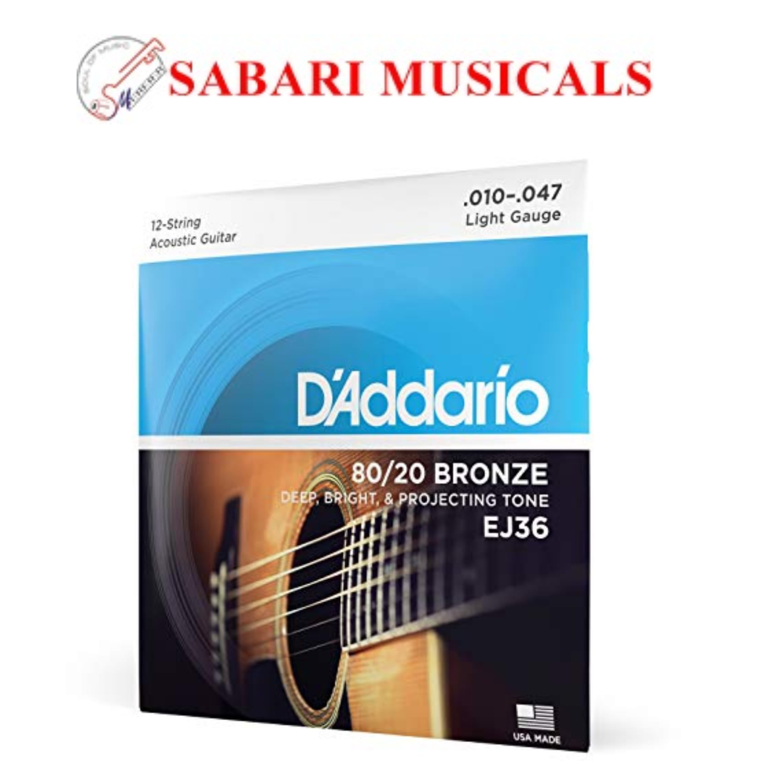 D'Addario EJ36 80/20 Bronze Light Acoustic Guitar 12 String Set