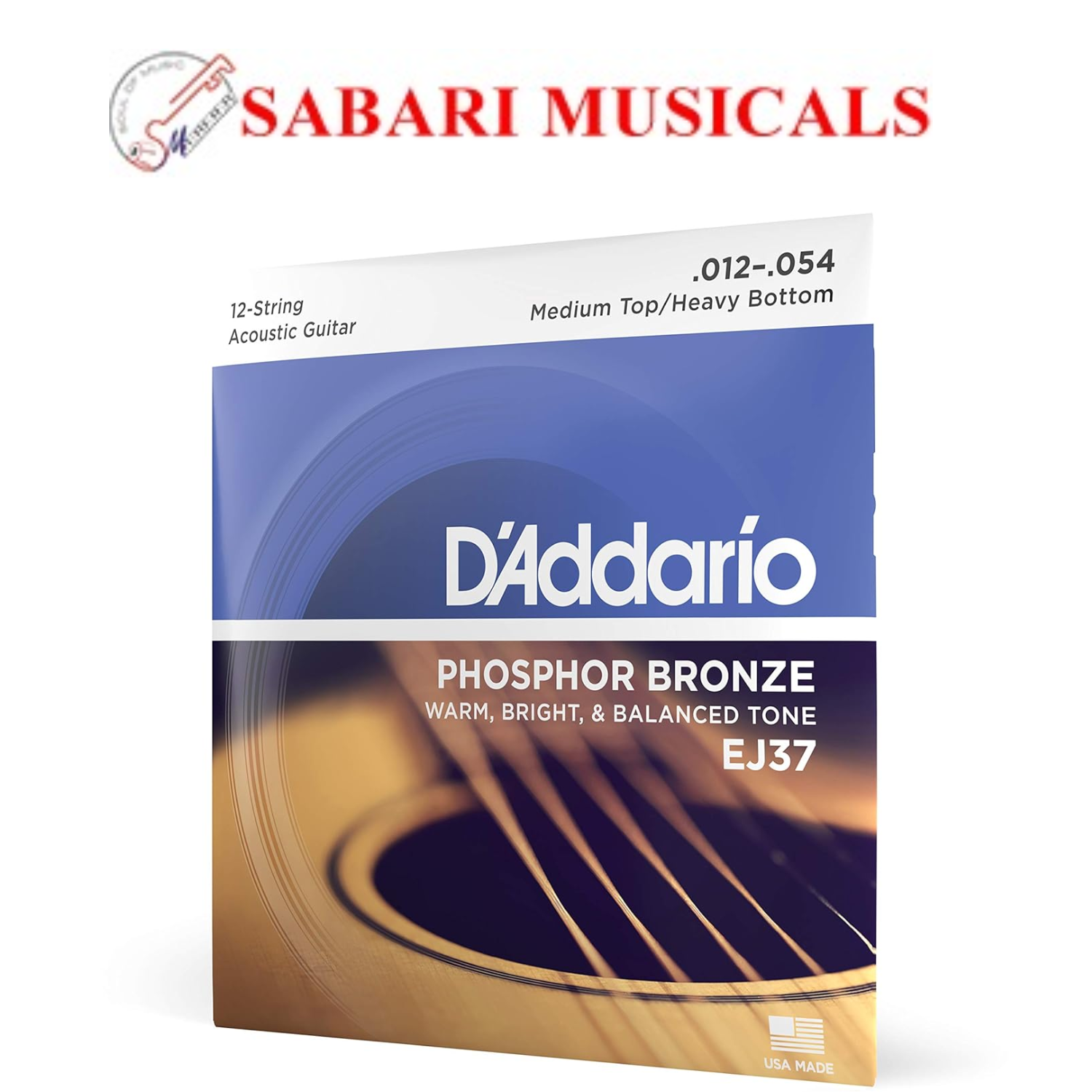 D'Addario EJ37 12-String Phosphor Bronze Acoustic Guitar Strings, Medium Top/Heavy Bottom, 12-54