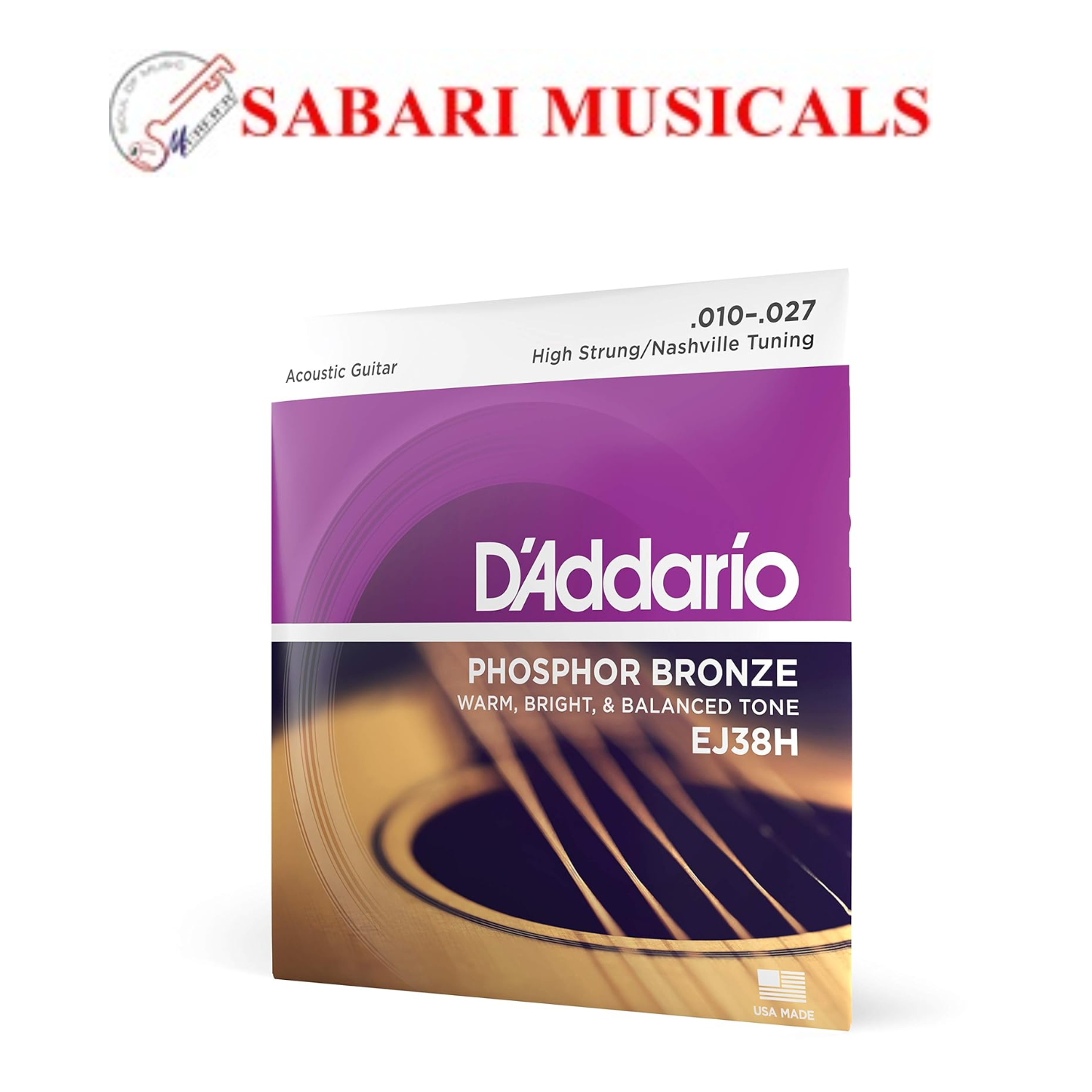 D'Addario EJ38H Acoustic Guitar Strings - Phosphor Bronze, High Strung/Nashville
