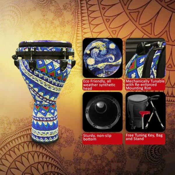 Pluto Djembe 10" Blue Fabric with Cover DJ-10 BF - Image 3