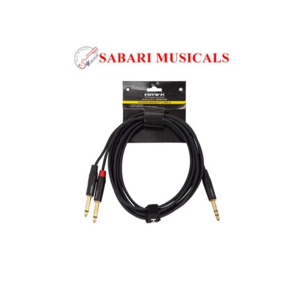 Hawk ProAudio SMPLU03 Professional Y Cable 6.35mm TRS Male to Dual 6.35mm TS Male, 3 Meters with Cable Tie