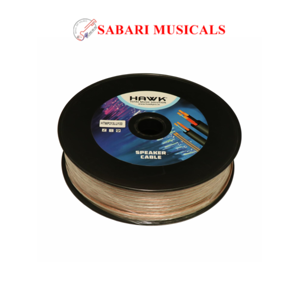 Hawk HTWP213LU100, 1.30 sq mm (AWG 16), 2 core copper speaker cable with plastic spool, Transparent