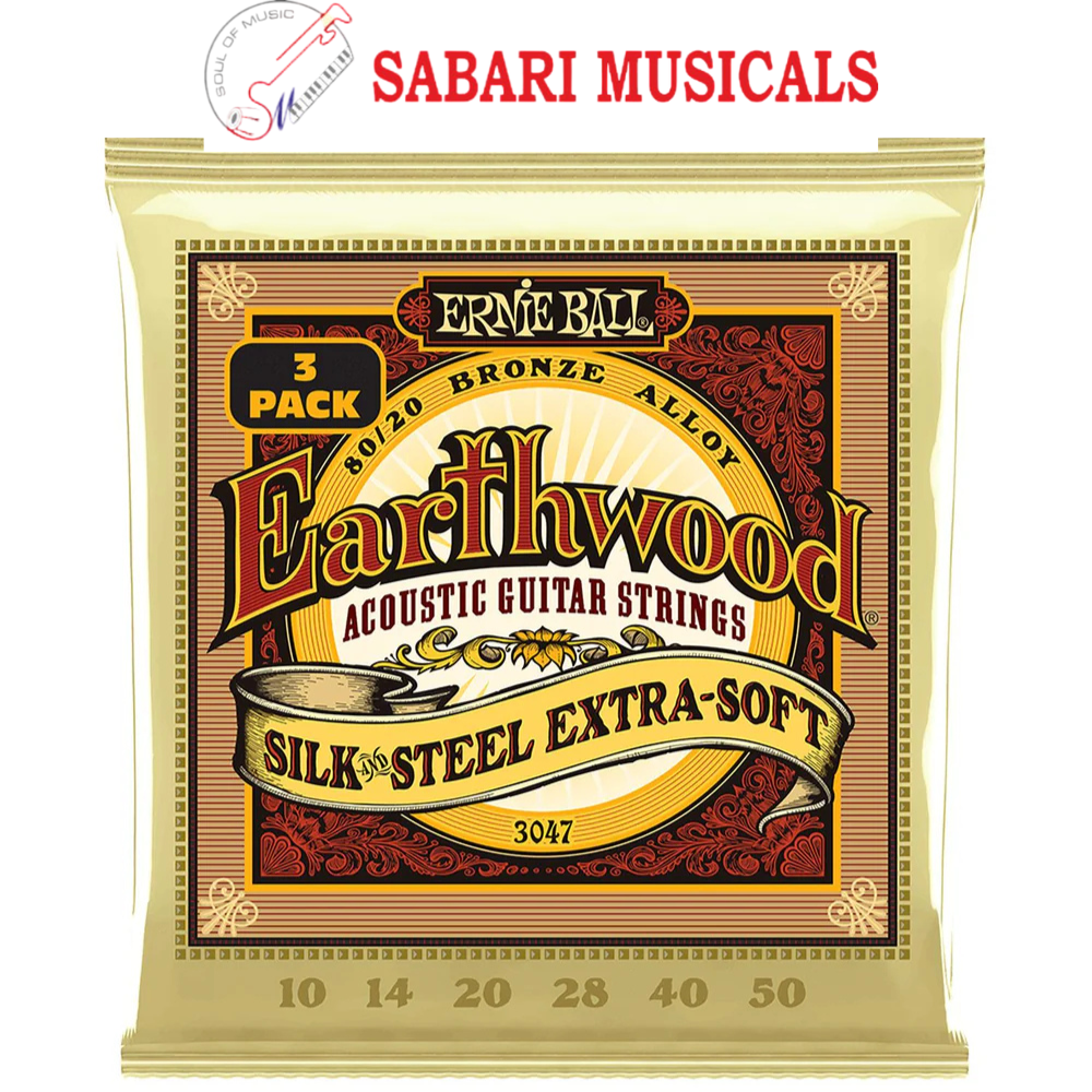 Ernie ball 3047 Earthwood Silk & Steel Extra Soft 10-50 Acoustic Guitar Strings x3 Packs