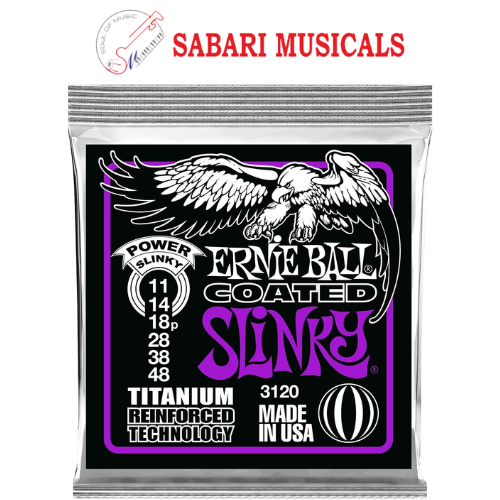 Ernie Ball Power Slinky Coated Titanium Electric Guitar Strings, 11-48 Gauge (P03120)