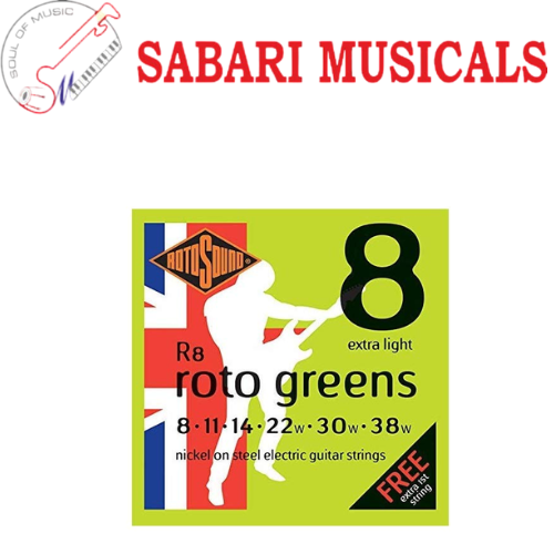 Rotosound Roto Green Electric Guitar Strings R8 8-38 Extra Light