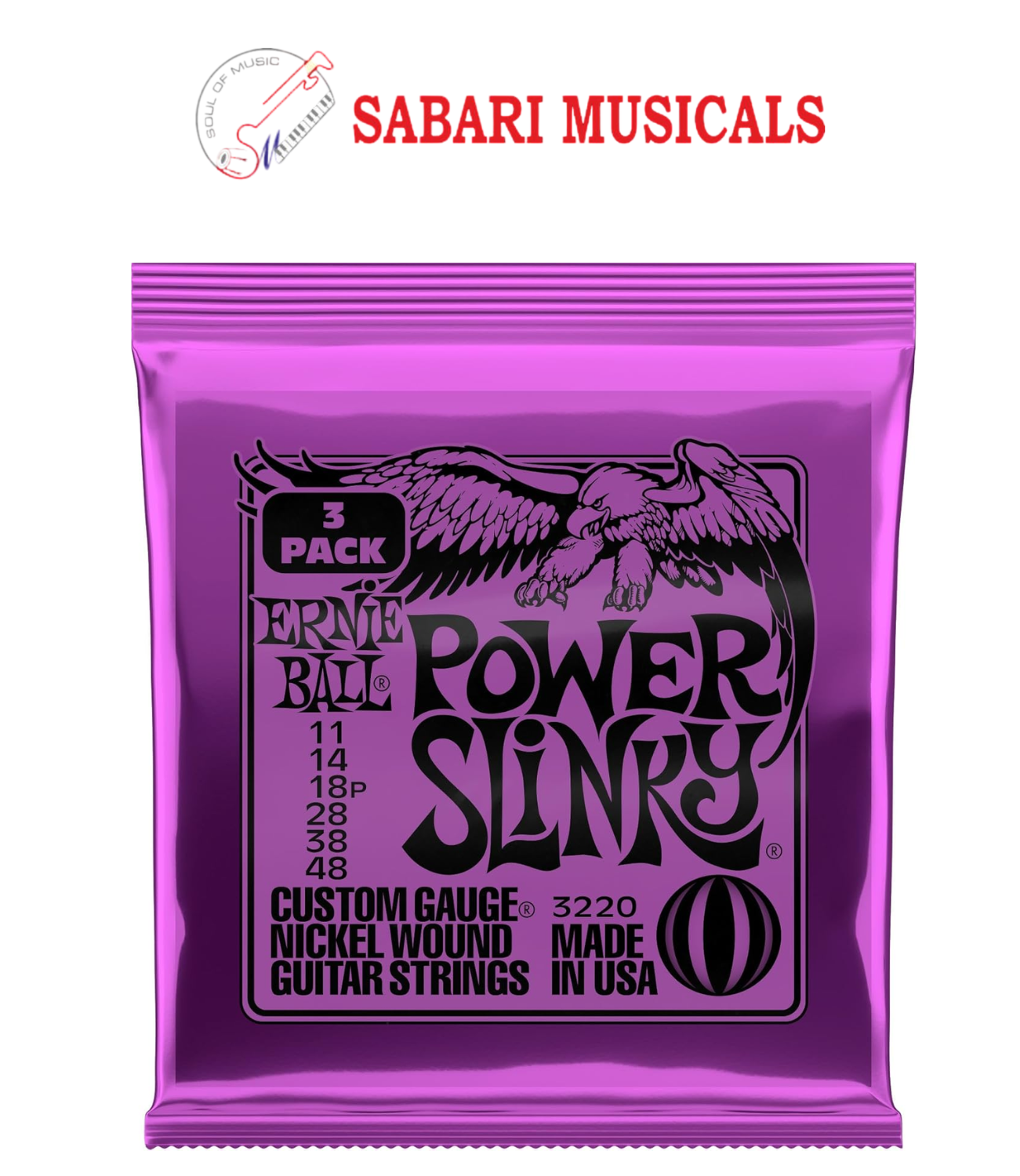 Ernie Ball Power Slinky Nickel Wound Electric Guitar Strings 3-pack, 11-48 Gauge (P03220)
