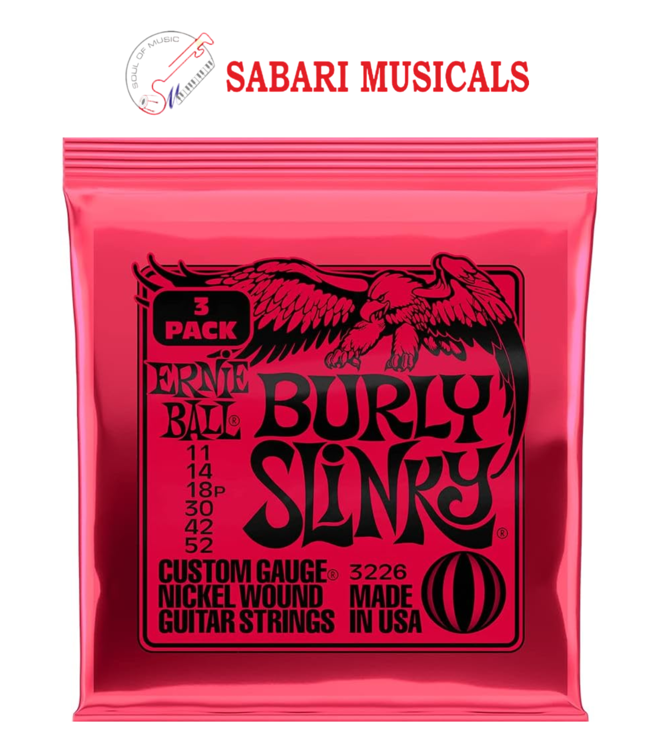 Ernie Ball Burly Slinky Nickel Wound Electric Guitar Strings 3-pack, 11-52 Gauge (P03226)