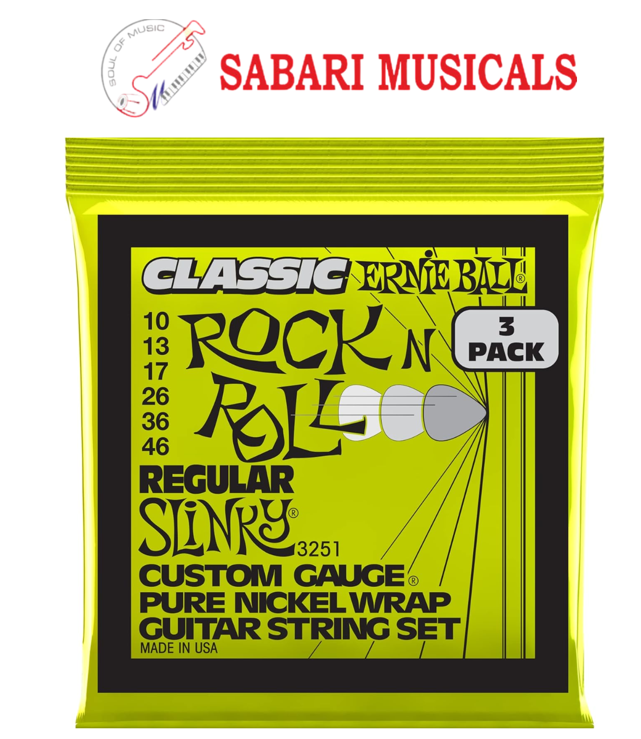 Ernie Ball Regular Slinky Classic Pure Nickel Electric Guitar Strings 3-pack, 10-46 Gauge (P03251)