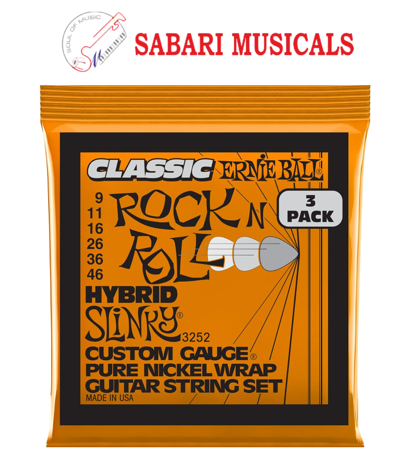 Ernie Ball Hybrid Slinky Classic Pure Nickel Electric Guitar Strings 3-pack, 9-46 Gauge (P03252)