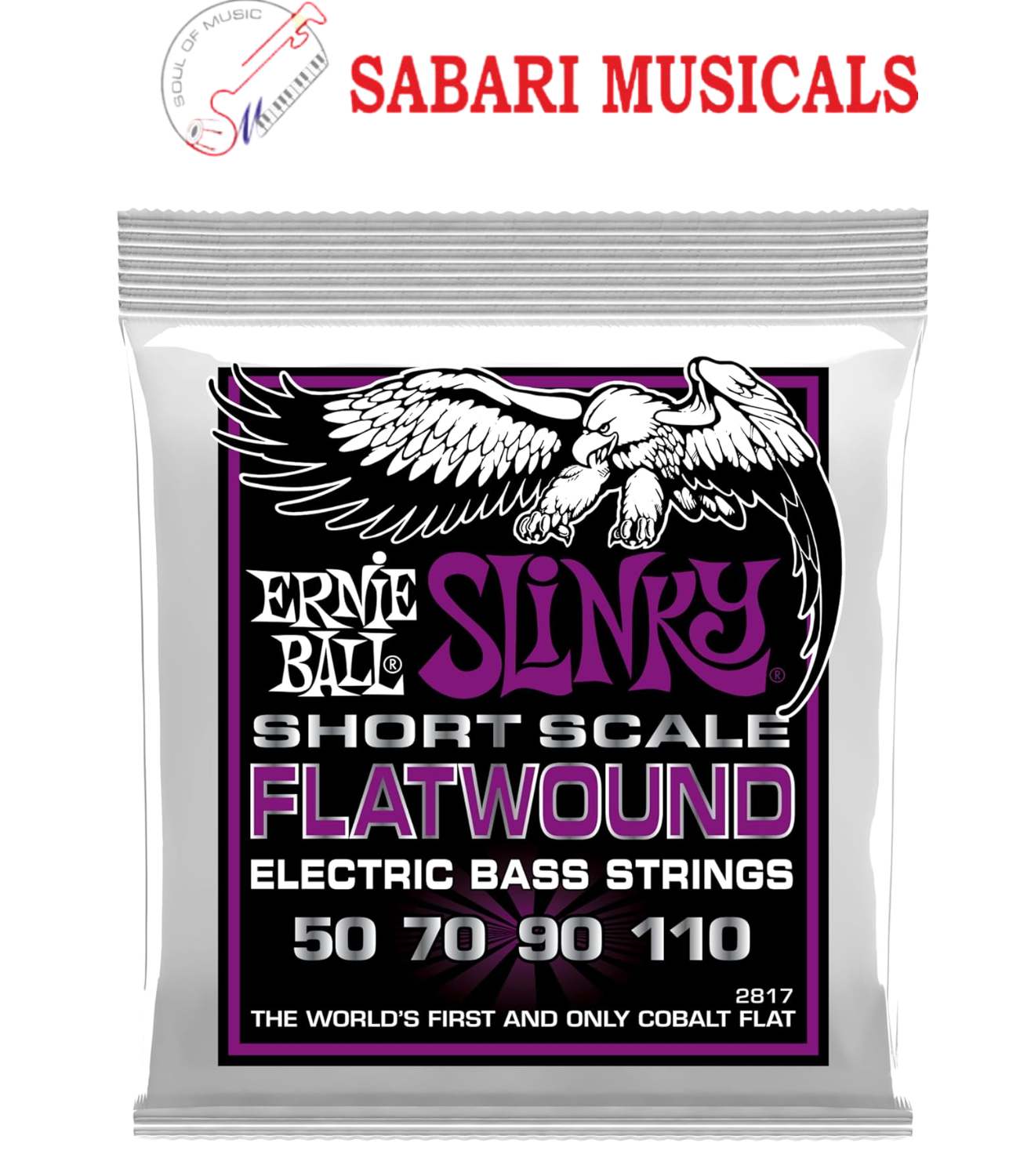Ernie Ball Power Slinky Flatwound Short Scale Electric Bass Strings 50-110 Gauge (P02817)
