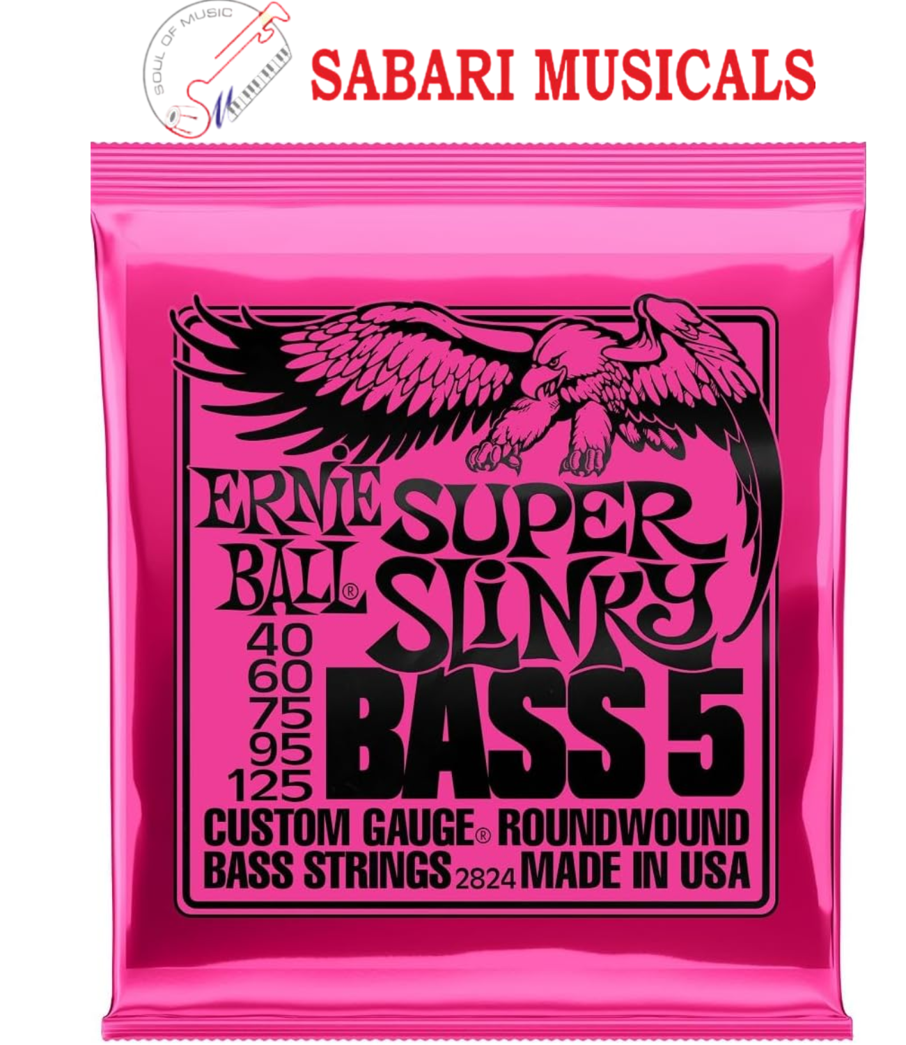 Ernie Ball 5-String Super Slinky Nickel Wound Bass Guitar Strings, 40-125 Gauge (P02824)