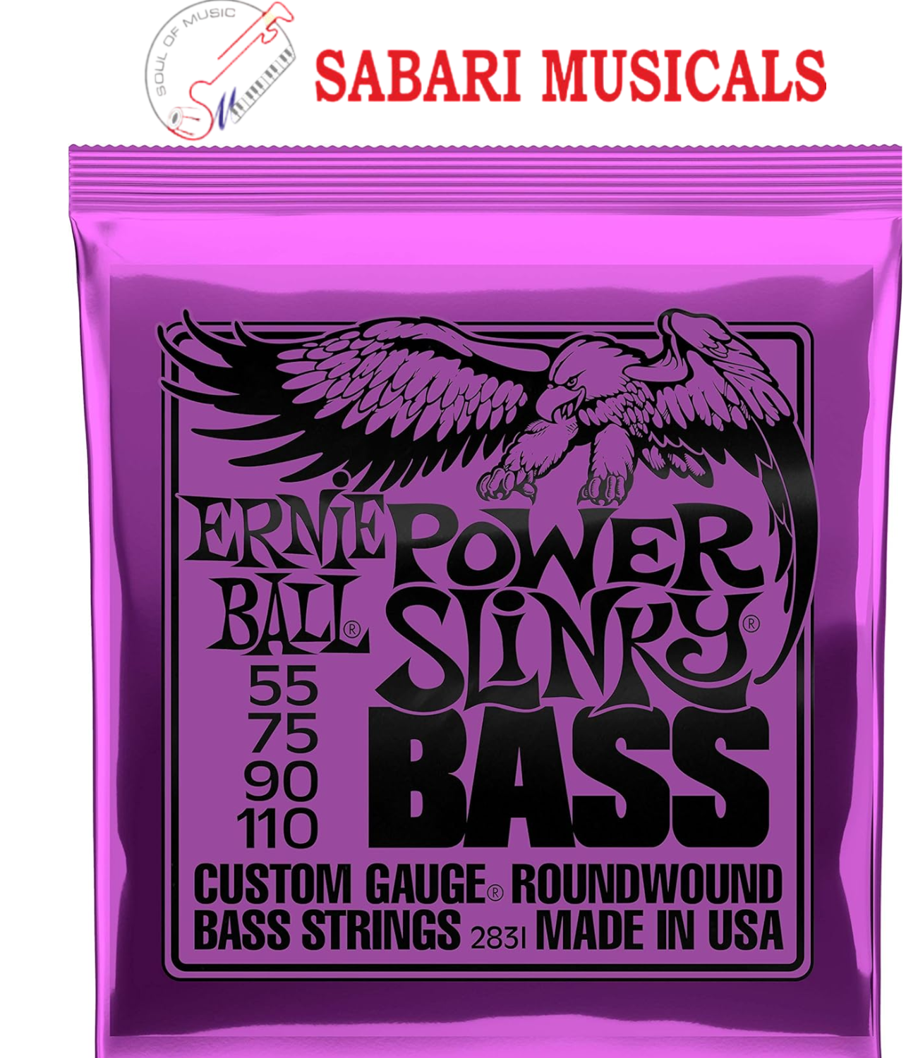 Ernie Ball Power Slinky Nickel Wound Bass Guitar Strings, 55-110 Gauge (P02831)