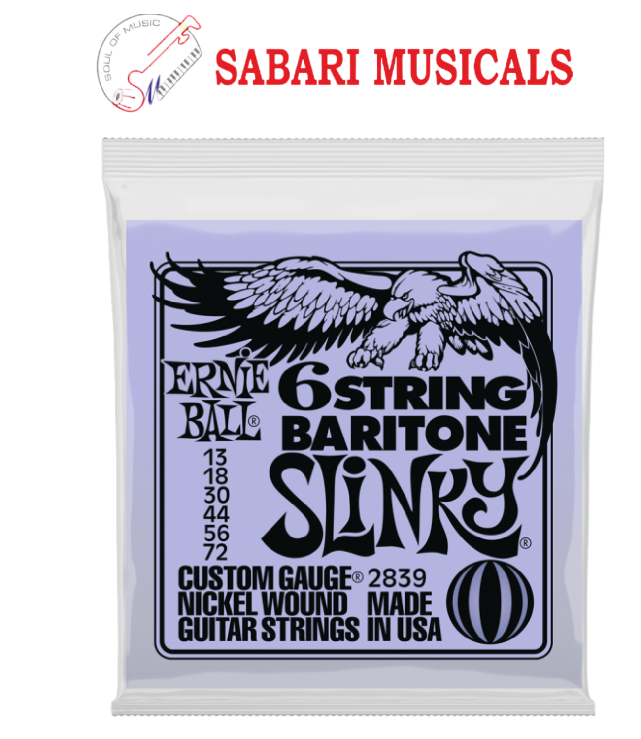 Ernie Ball Slinky 6-String w/ small ball end 29 5/8 scale Baritone Guitar Strings - 13-72 Gauge - P02839