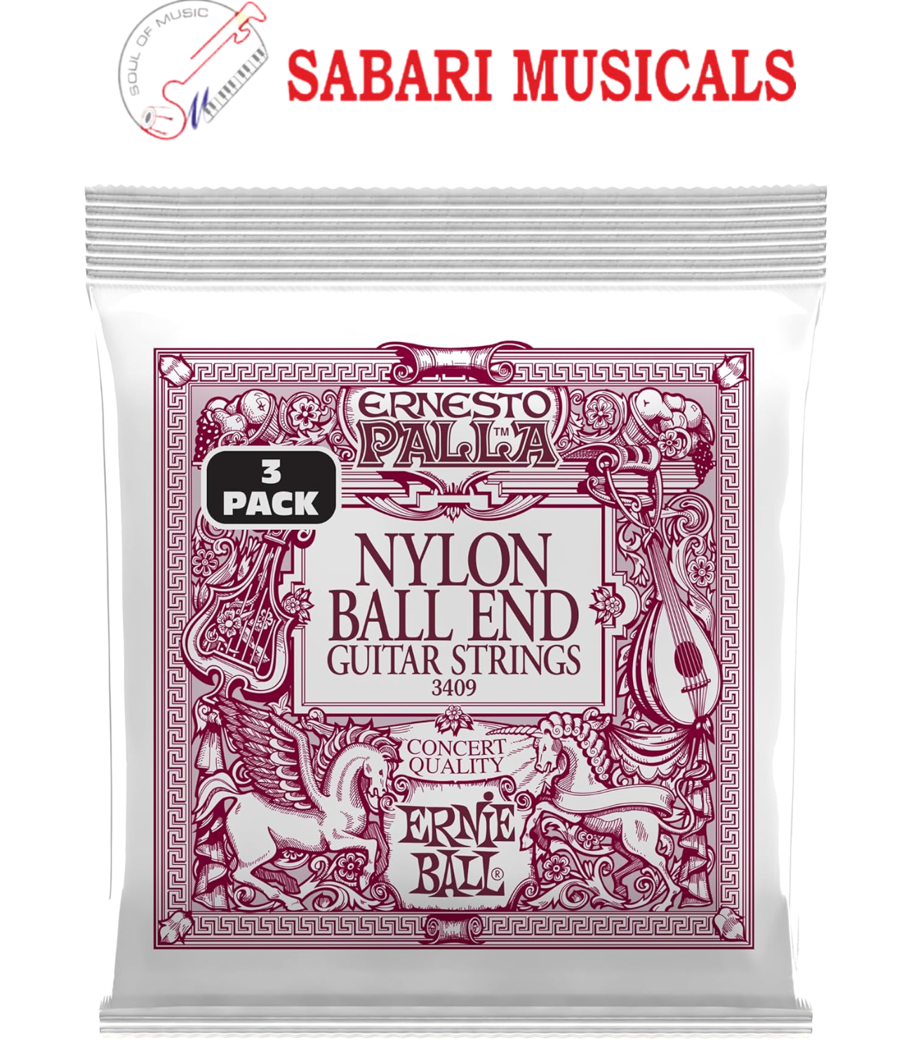 Ernieball 3409 Ernesto Palla Black and Gold Ball End Nylon Classical Gtr Strings 3 Pk