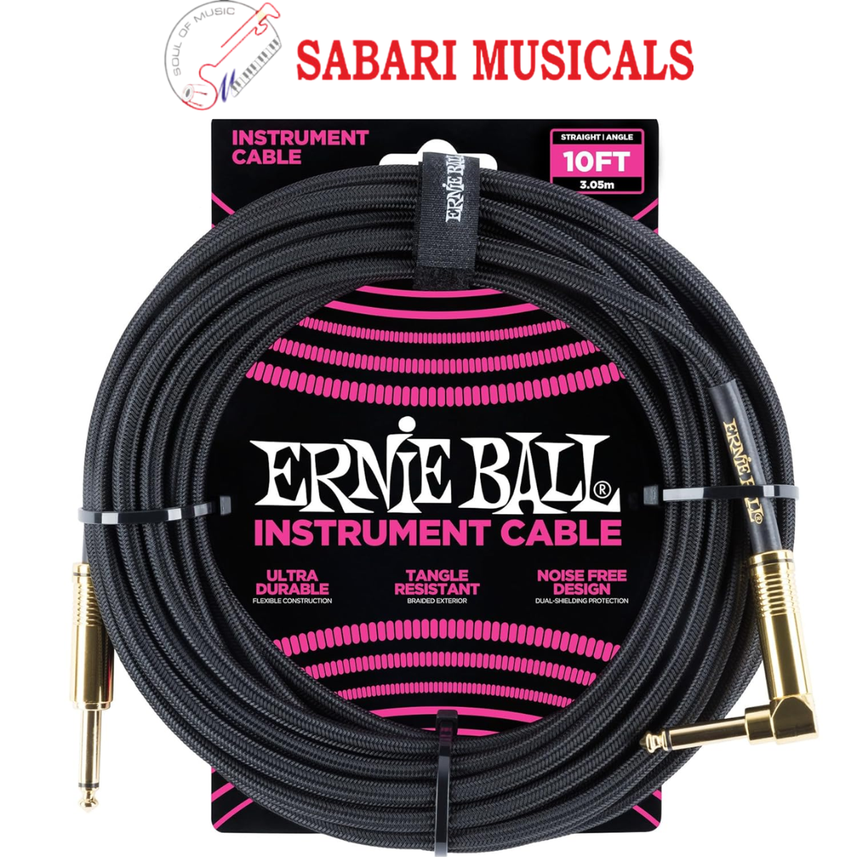 Ernie Ball Instrument Cable, Black, 10 ft. (P06081)