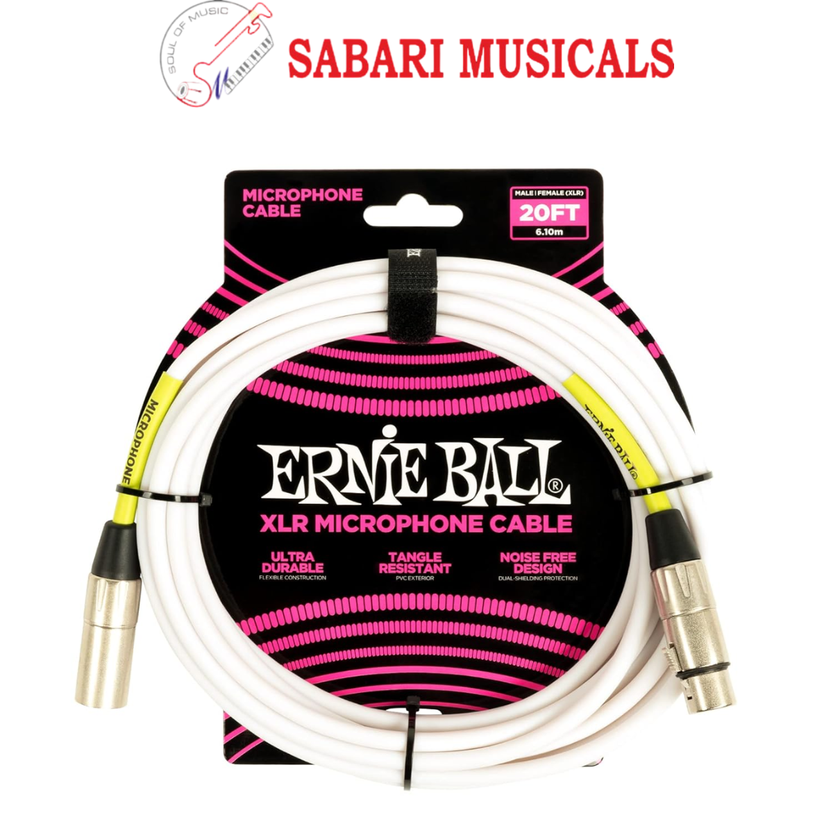 Ernieball 6389 20ft Male Female XLR Microphone Cable White