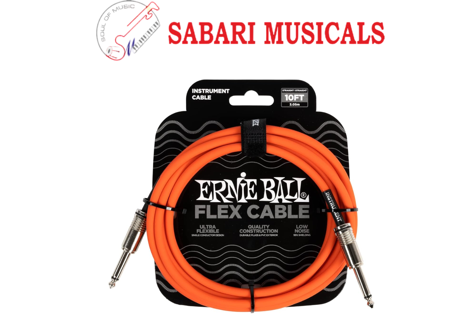 Ernie ball 6416 10FT Flex 1/4" TS Male Straight to Same Instrument Cable Orange