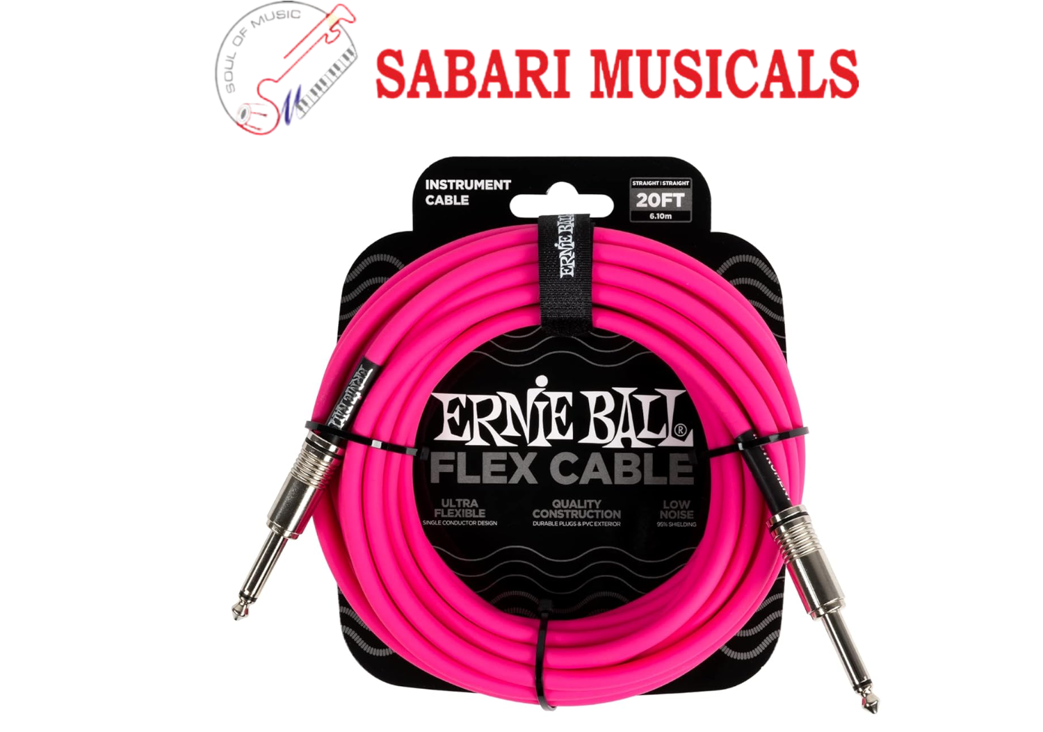 Ernie ball 6418 Flex Instrument Cable Straight/Straight 20ft Pink