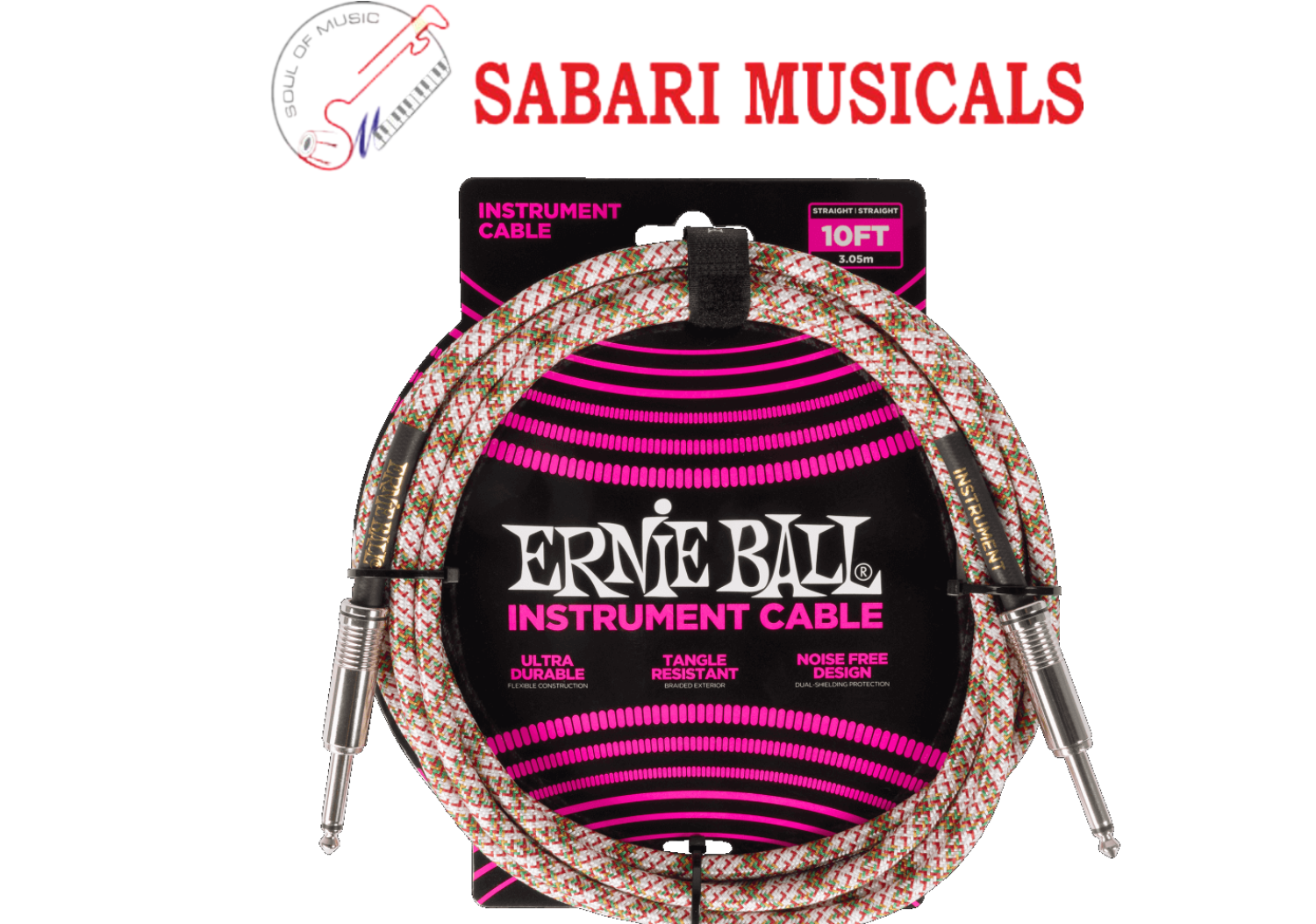 Ernie Ball P06426 Braided Guitar Cable 10' Emerald Argyle