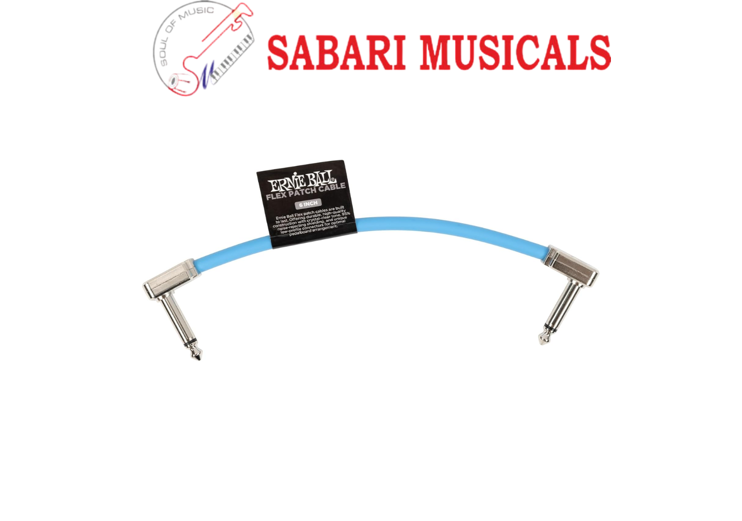 Ernie Ball P06455 FLEX Instrument Patch Cable 6 Inch Single, Blue
