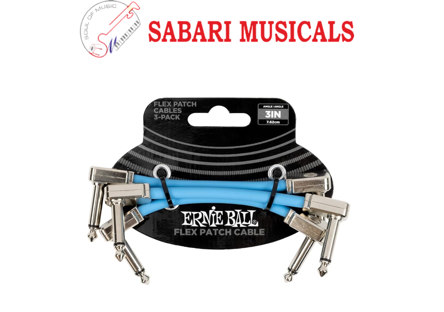 Ernie Ball P06459 Flex Instrument Patch Cable, 3 Inch, Blue, 3-Pack