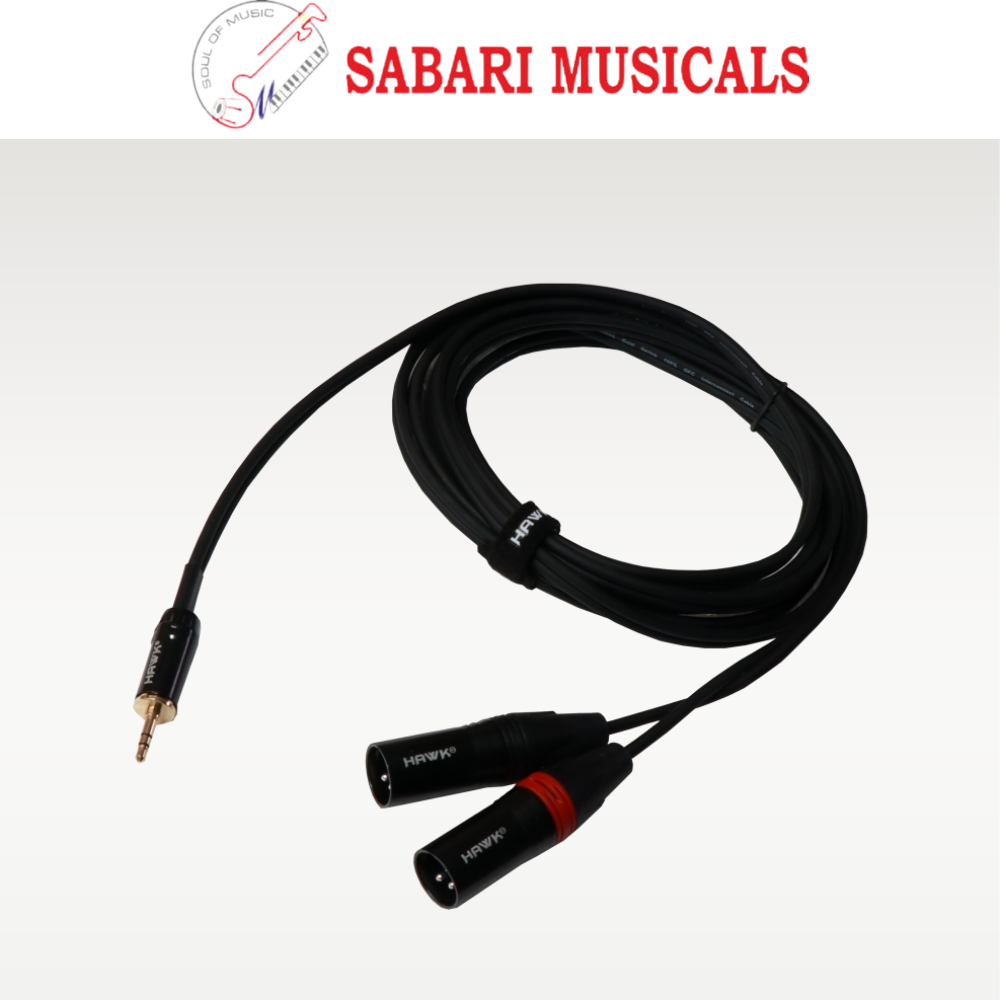 Hawk TMXLU03 Y Cable 3.5 MM Stereo Male to Dual XLR Male -3 Meter