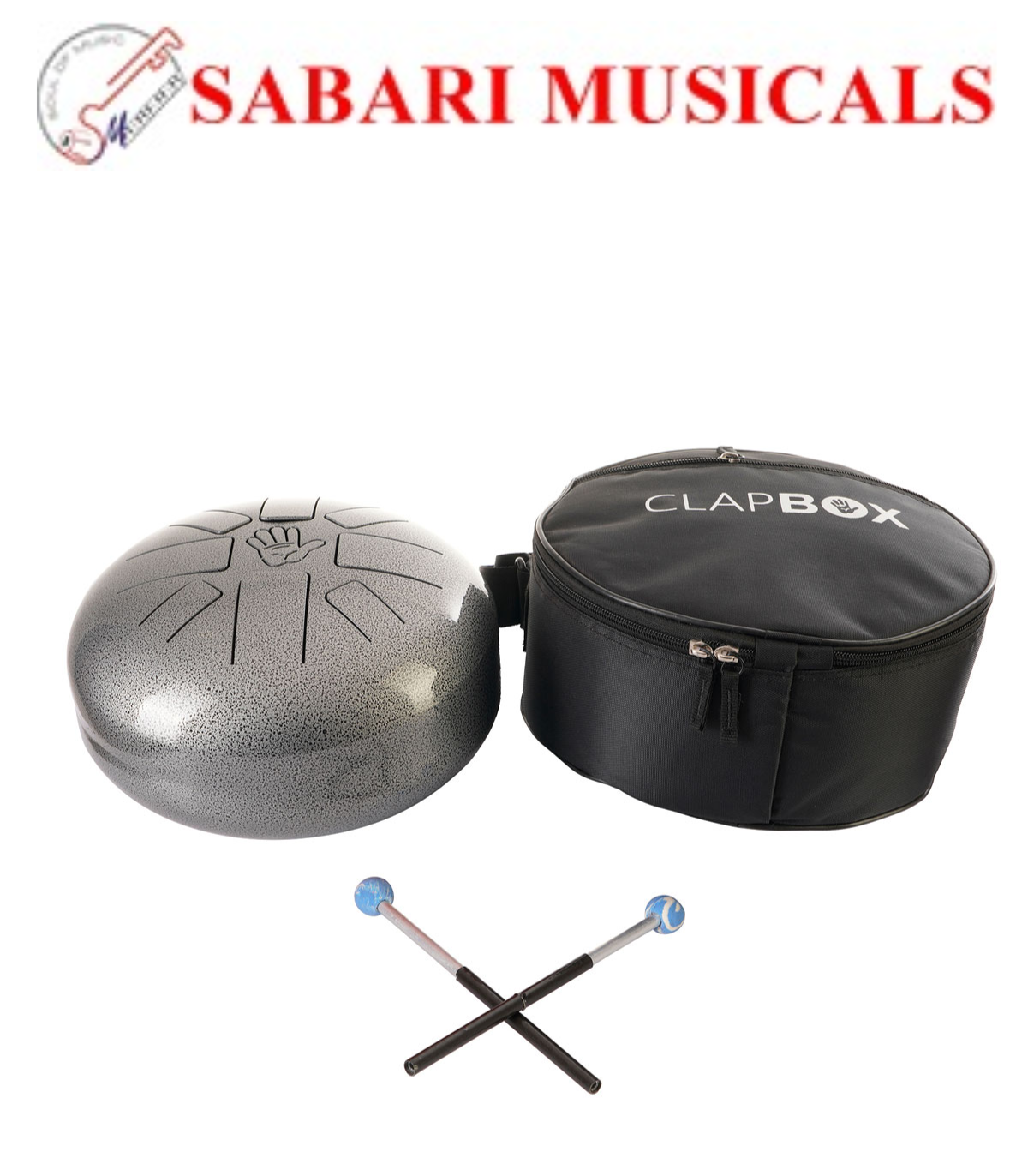 Clapbox Steel Tongue Drum – with Padded Bag & Mallets (Silver)