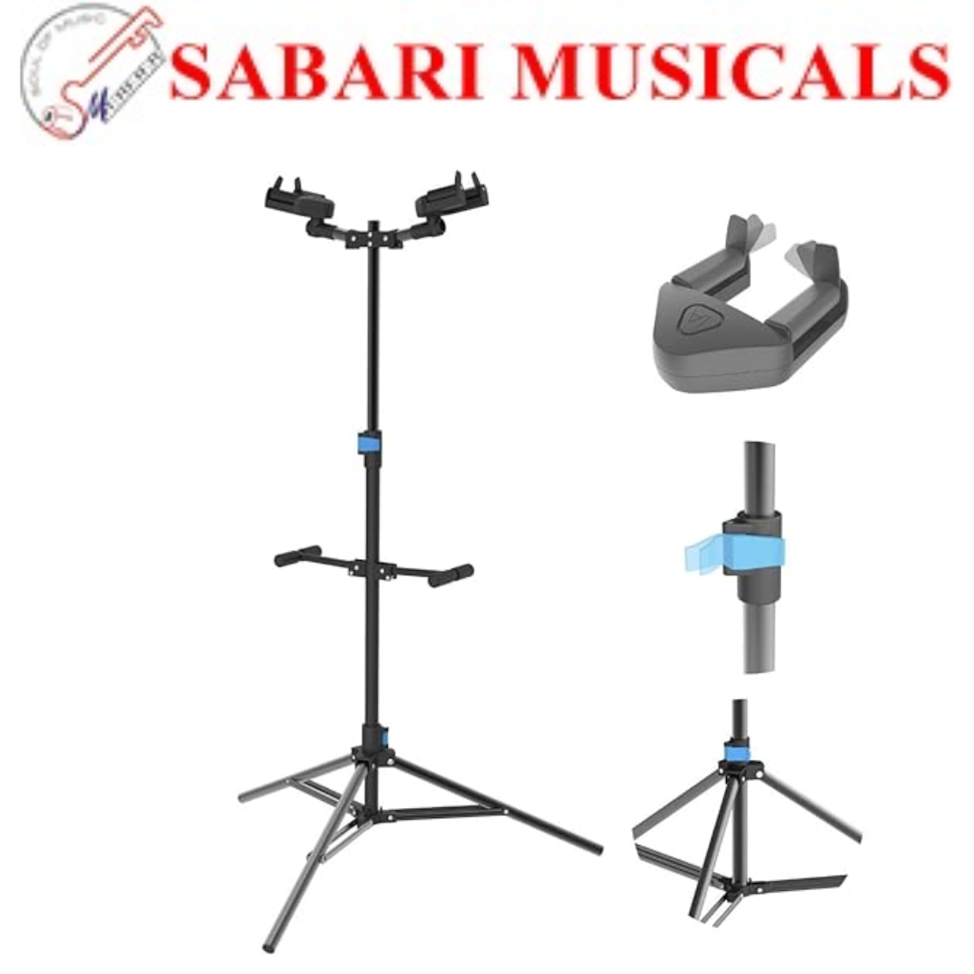Chetty ST5 Self-Closing Double Guitar Stand – Collapsible Tripod, Padded Cradles, Universal Fit for Acoustic/Electric/Bass Guitars, Matte Black.