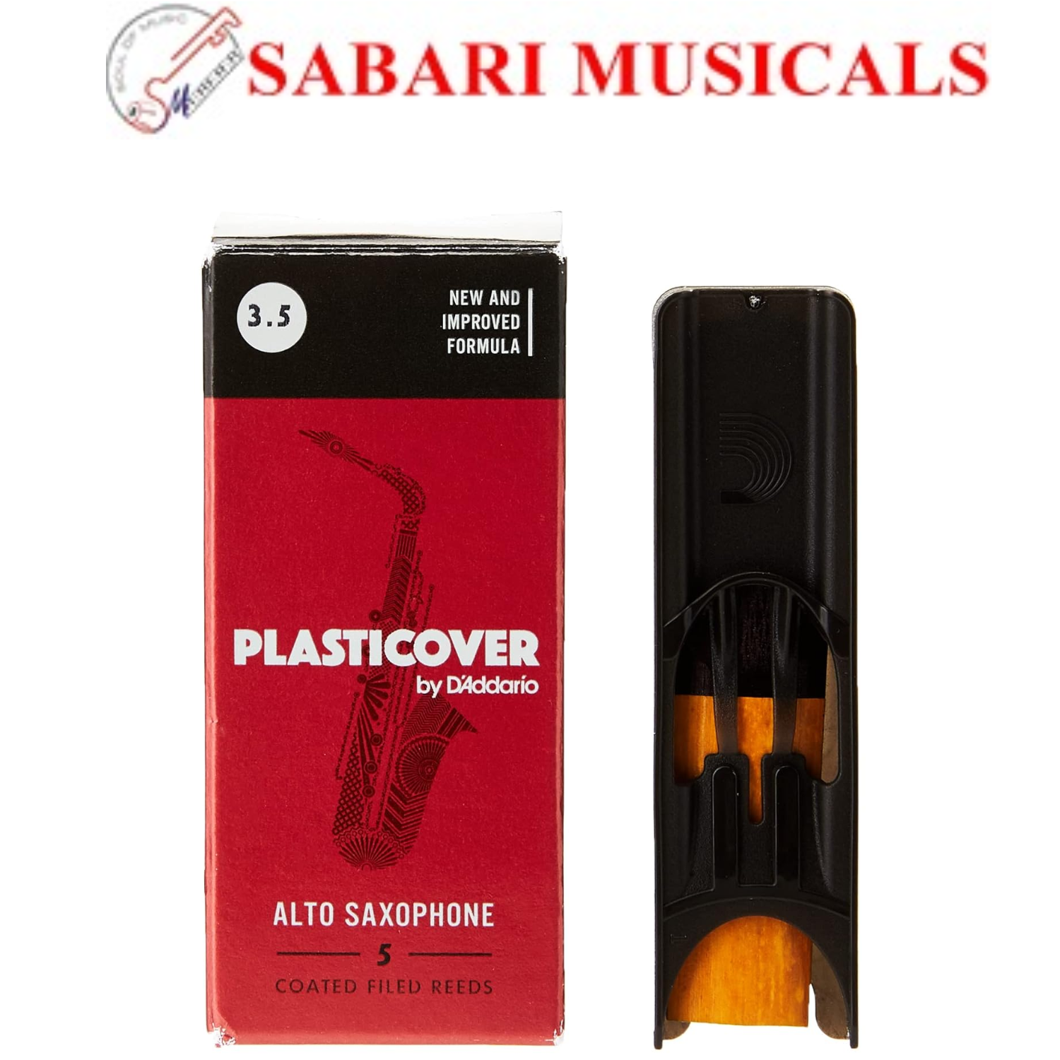 D'Addario Woodwinds Plasticover Alto Sax Reeds, Strength 3.5, 5-pack RRP05ASX350