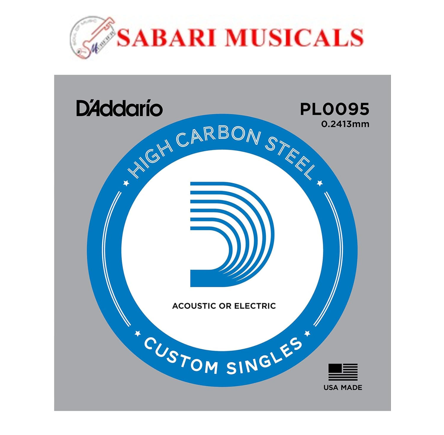 D'Addario PL0095 Plain Steel Guitar Single String.0095