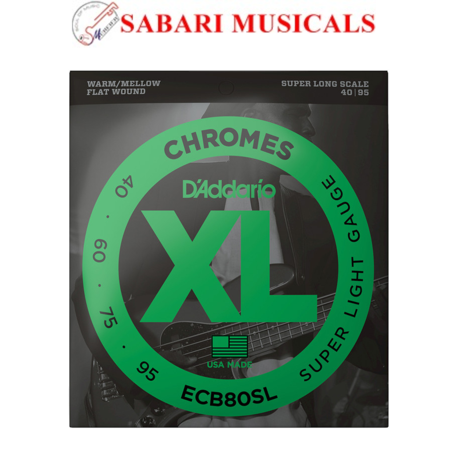 D'Addario ECB80SL XL Chromes Flat Wound Bass Strings Super Light Gauge 40-95