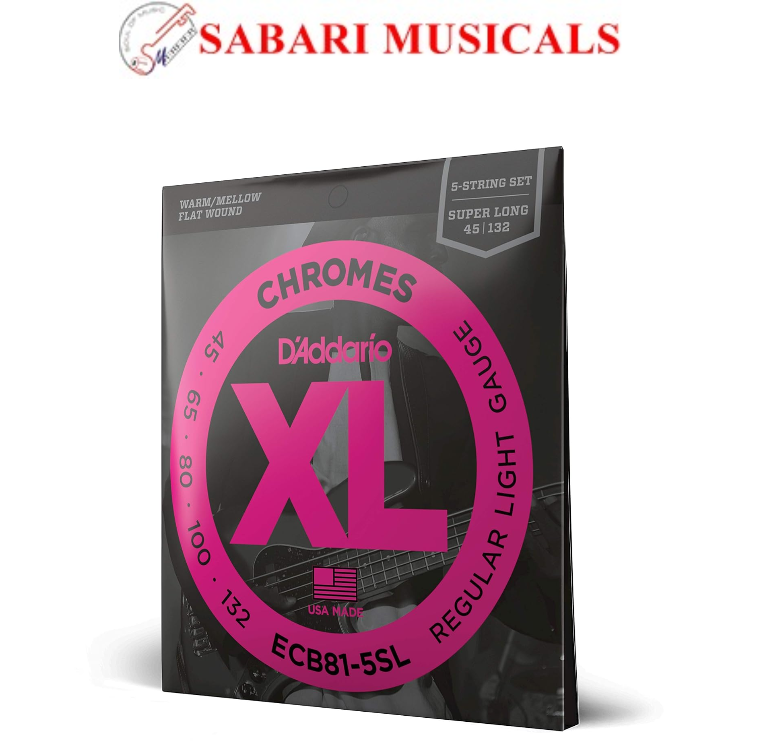 D'Addario ECB81-5SL 5-String Bass Guitar Strings, Light, 45-132, Super Long Scale