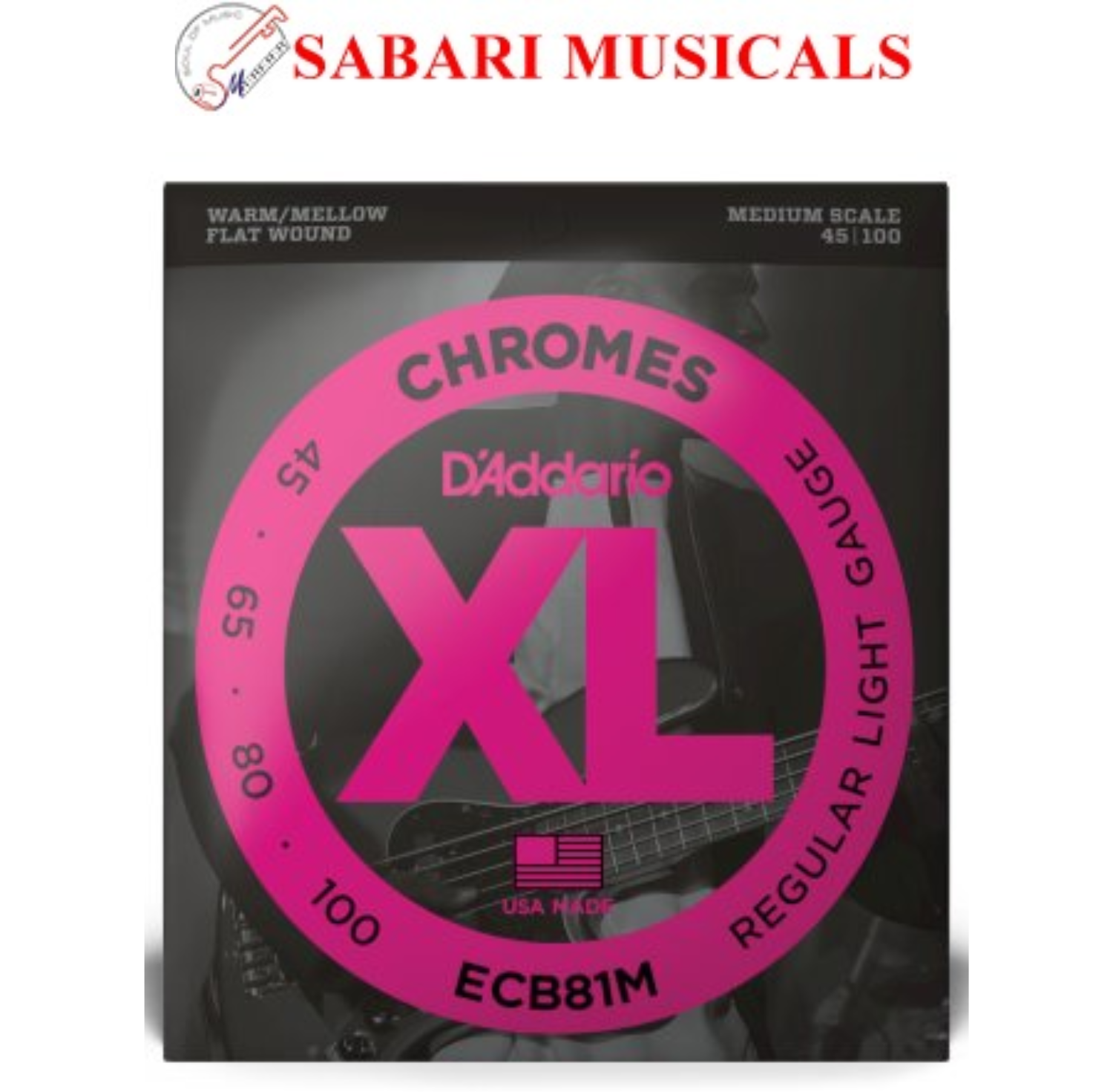 D'Addario Chromes ECB81M Flatwound Regular Light (45 - 100), Full Set