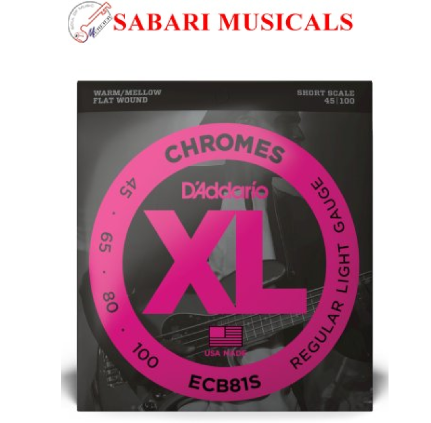 D'Addario ECB81S Short Scale Chromes Flat Wound Electric Bass Strings Regular Light 45-100