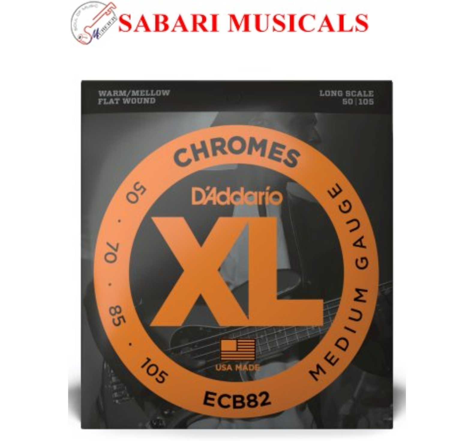 D'Addario Chromes ECB82 Flatwound, Medium/Long (50 - 105), Full Set