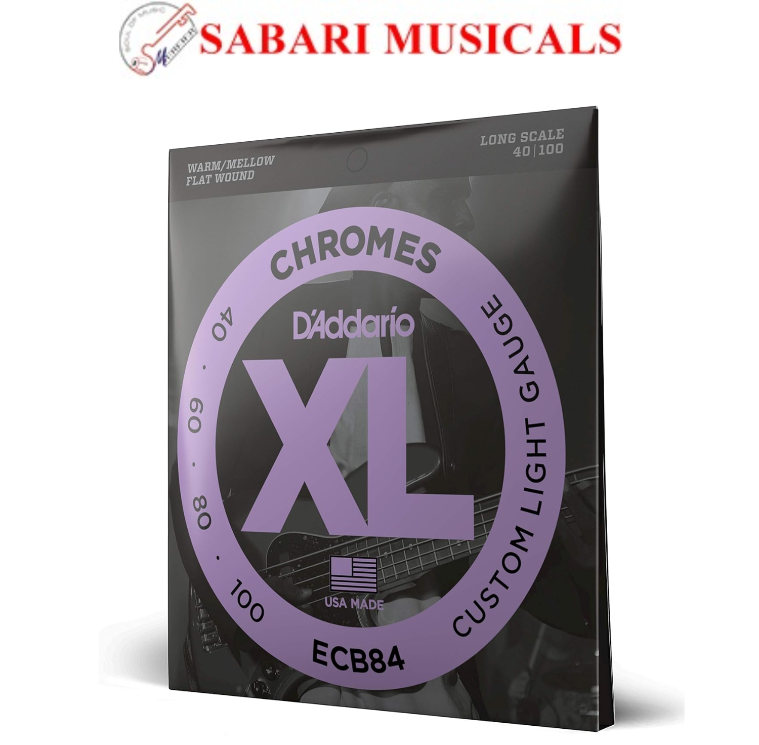 D'Addario ECB84 Chromes Bass Guitar Strings, Custom Light, 40-100, Long Scale