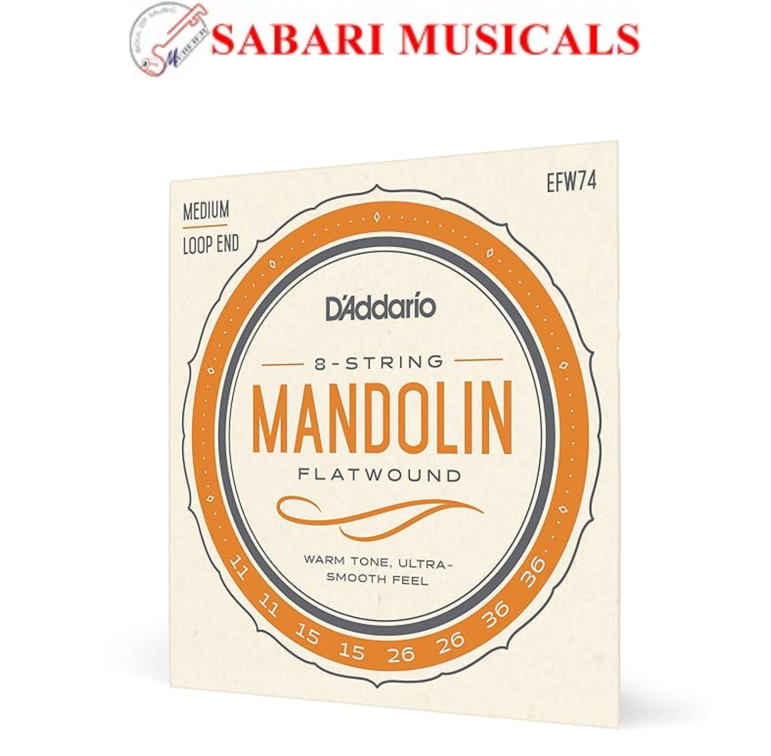 D'Addario EFW74 Phosphor Bronze Flatwound Mandolin Strings, Medium, 11-36