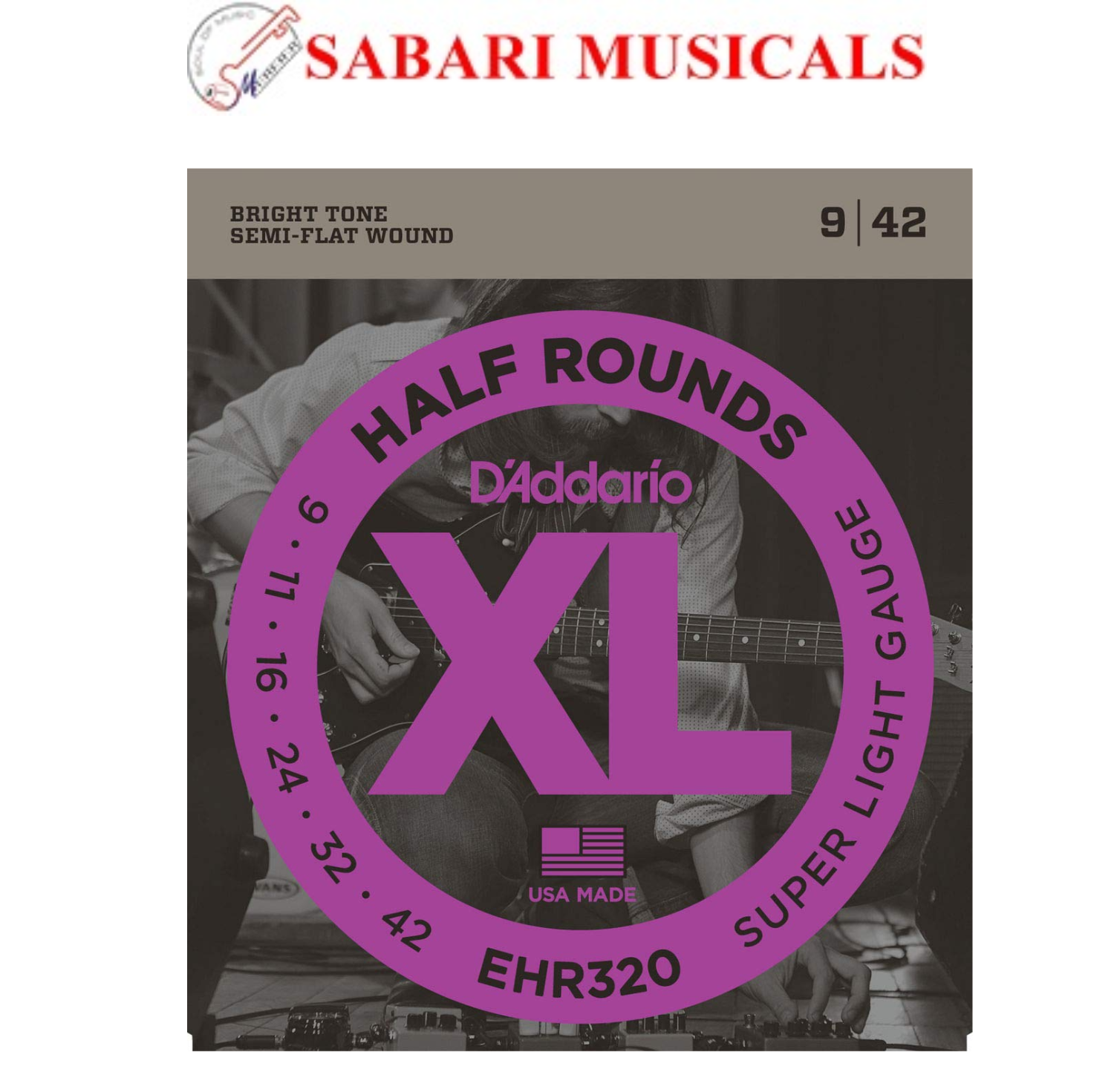 D'Addario EHR320 Half Round Electric Guitar Strings, Super Light, 9-42